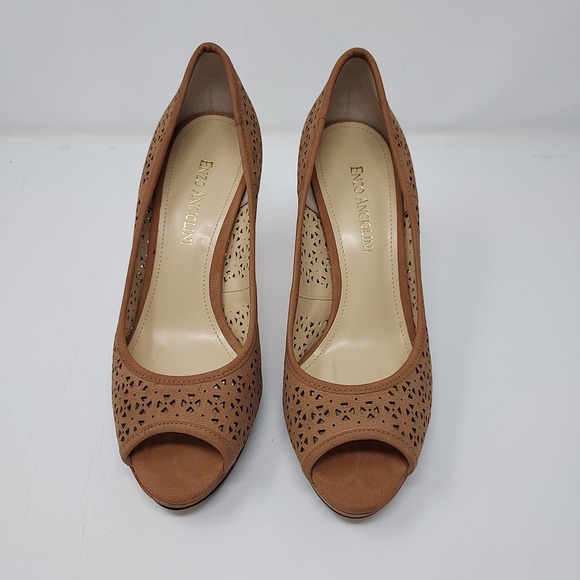 Enzo Angiolini Tan Peep Toe Heels Size 6 - Picture 2 of 9